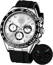 OLEVS Watches for Men Analog Quartz Chronograph Watch Moon Phase Waterproof Black Silicone Diamond Dress Luminous Easy Reader Wrist Watches