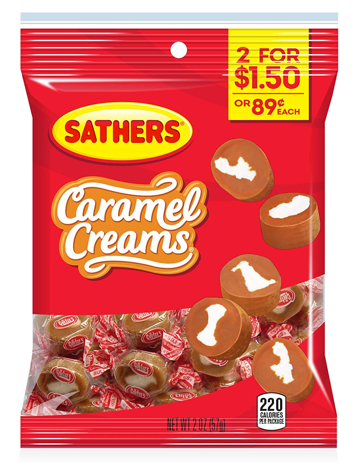 Sathers Caramel Creams by Goetze's - 3 x 57g Bags - American Candy