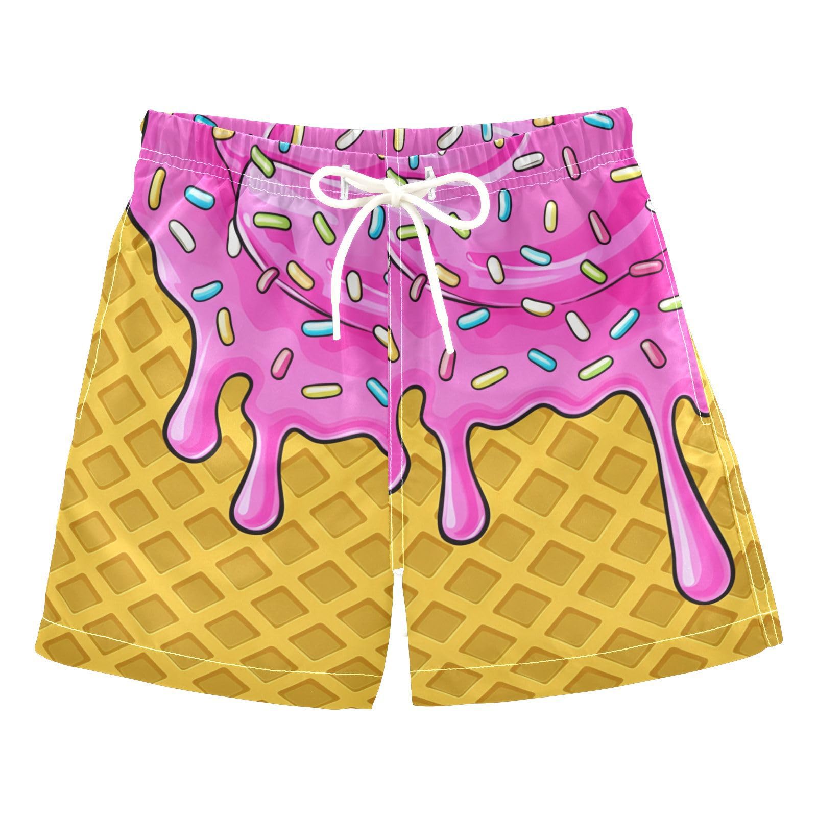 FLildon Ice Cream Cone Little Boys Swim Trunks with Mesh Lining Quick Dry Beach Board Shorts, 3T