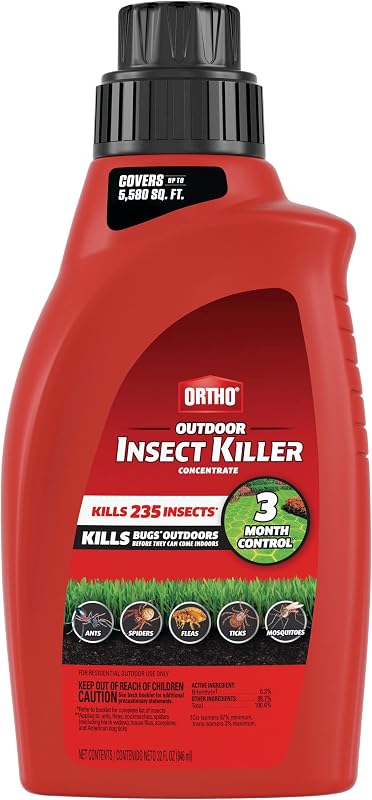 Ortho Outdoor Insect Killer Concentrate, 32 fl. oz. | For Yard, Garden & Landscapes, Works on Listed Ants, Spiders, Fleas & Ticks, Covers up to 5,580 sq. ft.