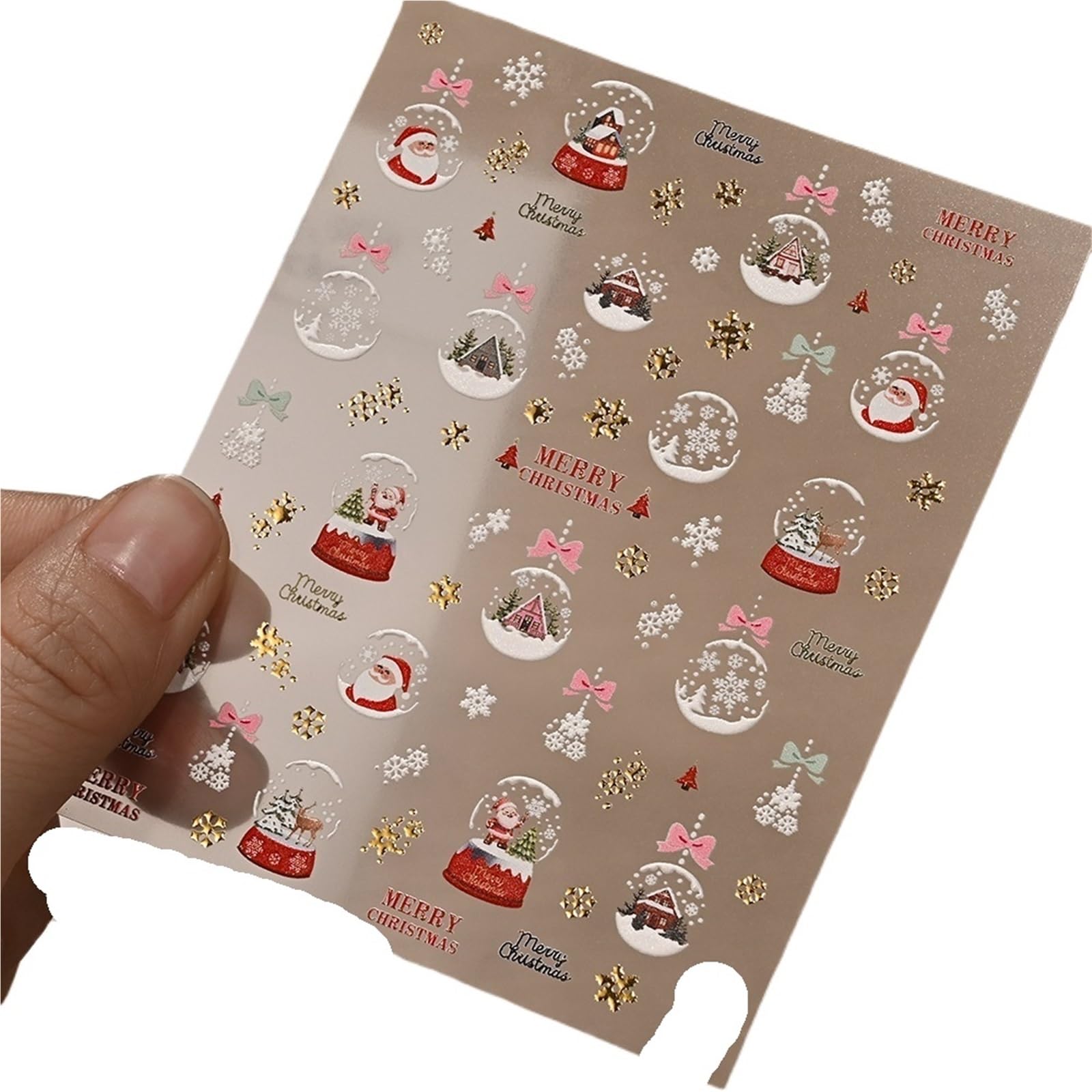 3pcs 5D Nail Stickers - Red Bowknot & Gold Snowflakes - White Snowflake Bow Decals for Holiday Nail Art(Color4)