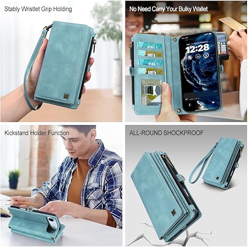 Miniatura 7 de Funda tipo cartera compatible con iPhone 12 Pro Max, funda de piel sintética con bloqueo RFID, funda para teléfono para mujeres y hombres, con