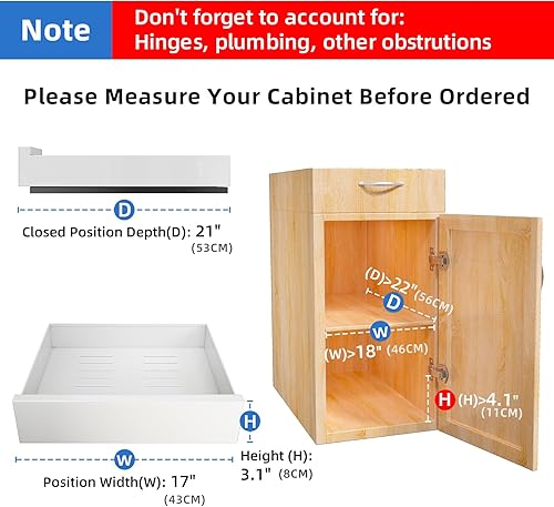 Miniatura 3 de Organizador de gabinete extraíble, 21 pulgadas de profundidad, organizador de cajones deslizantes para armarios de cocina, organizadores debajo del