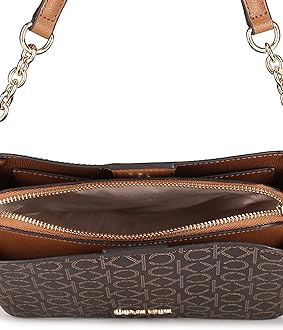 Calvin Klein Women's Hailey Signature Triple Compartment Chain Crossbody, One Size