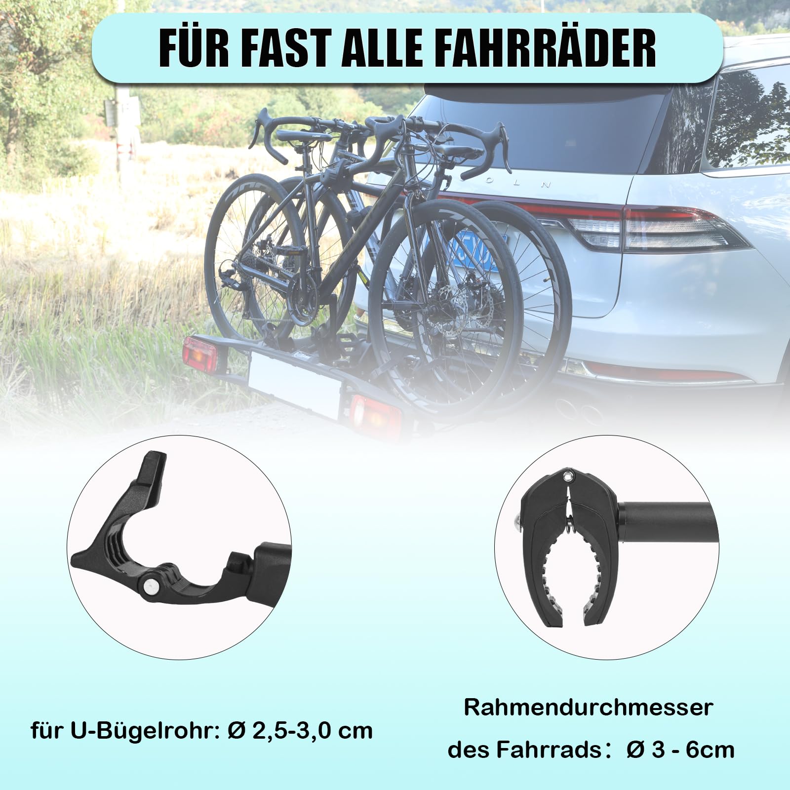 Warmfay 3 soportes para marco de bicicleta de color negro, 25 cm de largo + 32 cm + 45 cm, se puede cerrar con llave, para tubo de estribo en U: Ø 3,0 cm, soporte universal de repuesto para todos los