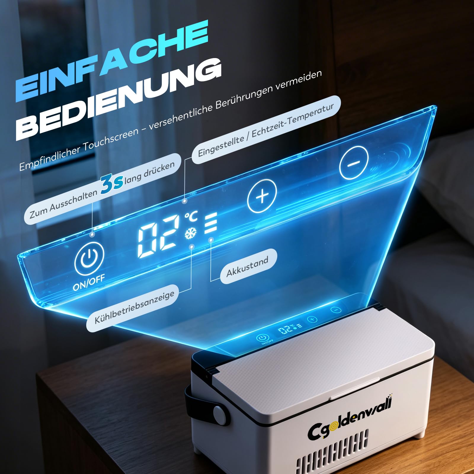 CGOLDENWALL Insulin Kühlbox Elektrisch, 0-18℃ Einstellbar, 2 Akkus (12-14h) | USB-C, 3 Stromquellen, Kompakt & Tragbar, für 3–5 Stifte, TSA-Geprüft, für Zuhause, Tägliches Pendeln, Reisen und Flüge