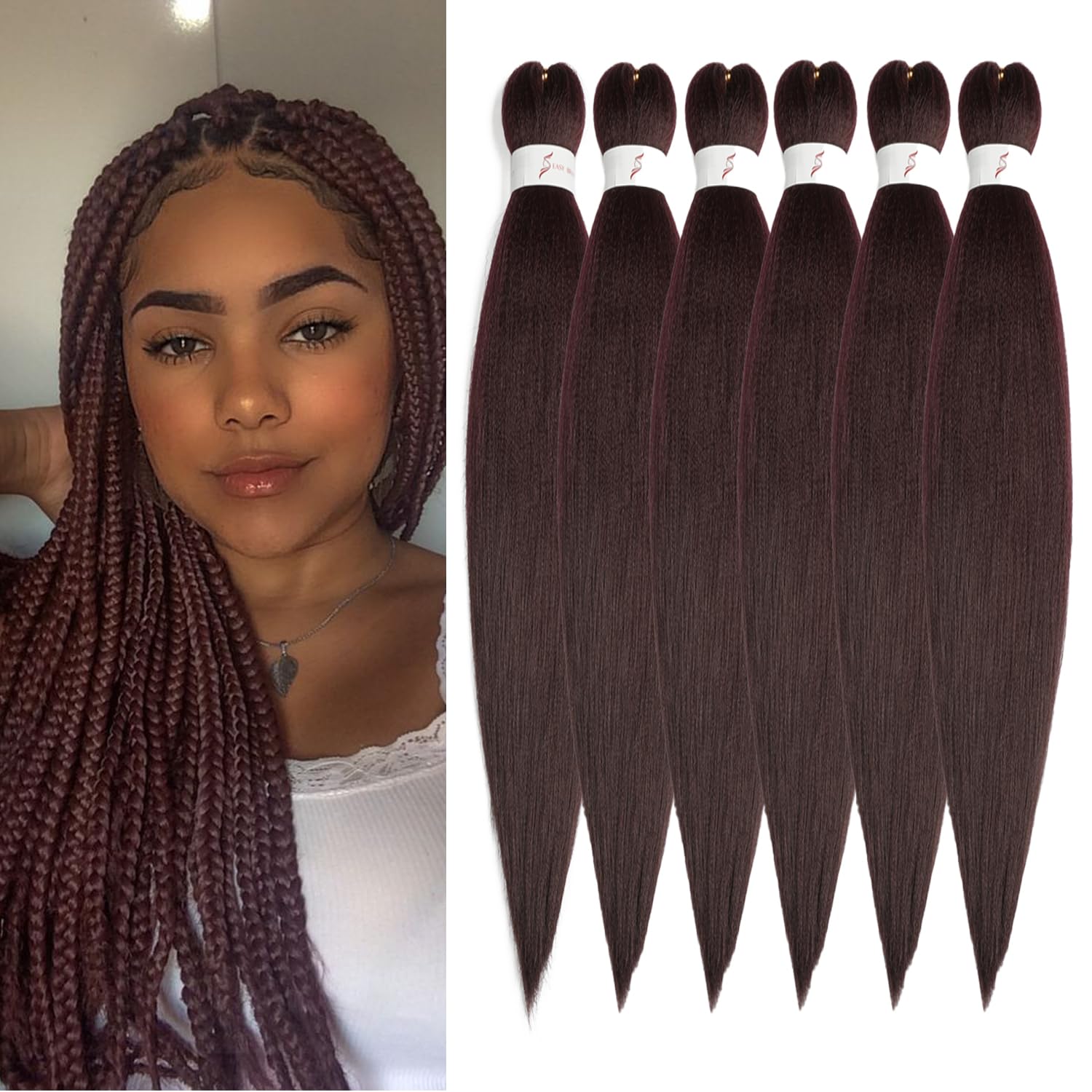 ShowJarlly Pre-Stretched Braiding Hair 6Packs/Lot Yaki Straight Texture Extensions Professional Soft Synthetic Fiber Easy Braids Expression Hair Extension Braiding Soft Hair Extensions(30inch,900#)