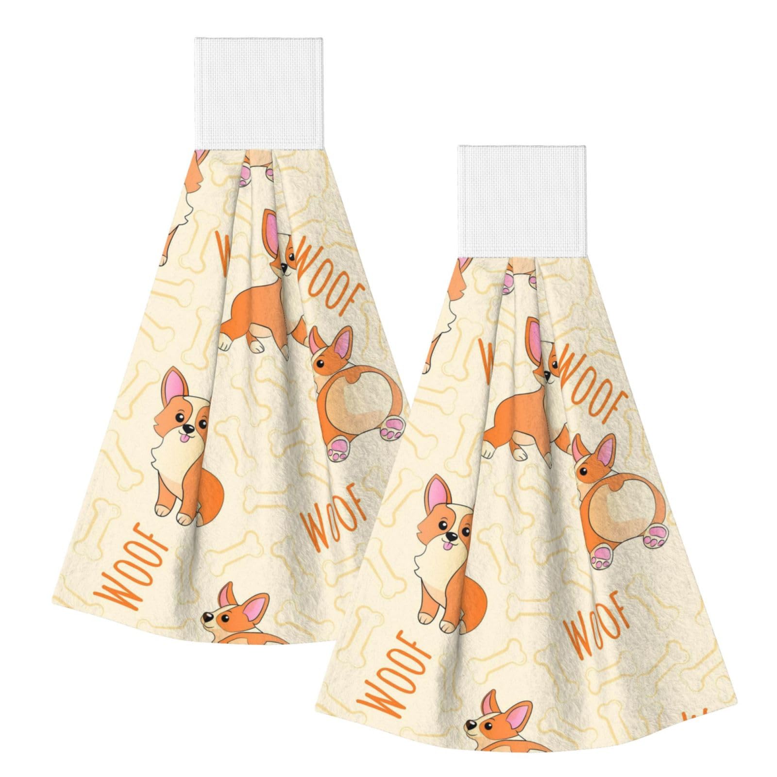 DOPKLNA Corgi With Bones And Words, 2 Pcs Hanging Coral Fiber Hand Towels for Bathroom, Absorbent Kitchen Towels