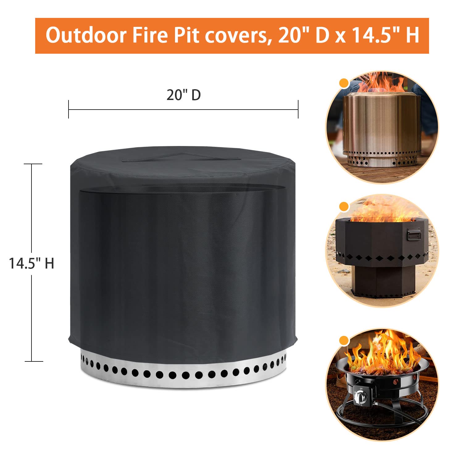 MAVINCHER Fire Pit Cover for Solo Stove Bonfire, Round 20" Dx14.5" H Waterproof Cover for Solo Stove Bonfire, UV-Proof Cover with Drawstring, Handles & Storage Bag - Image 2