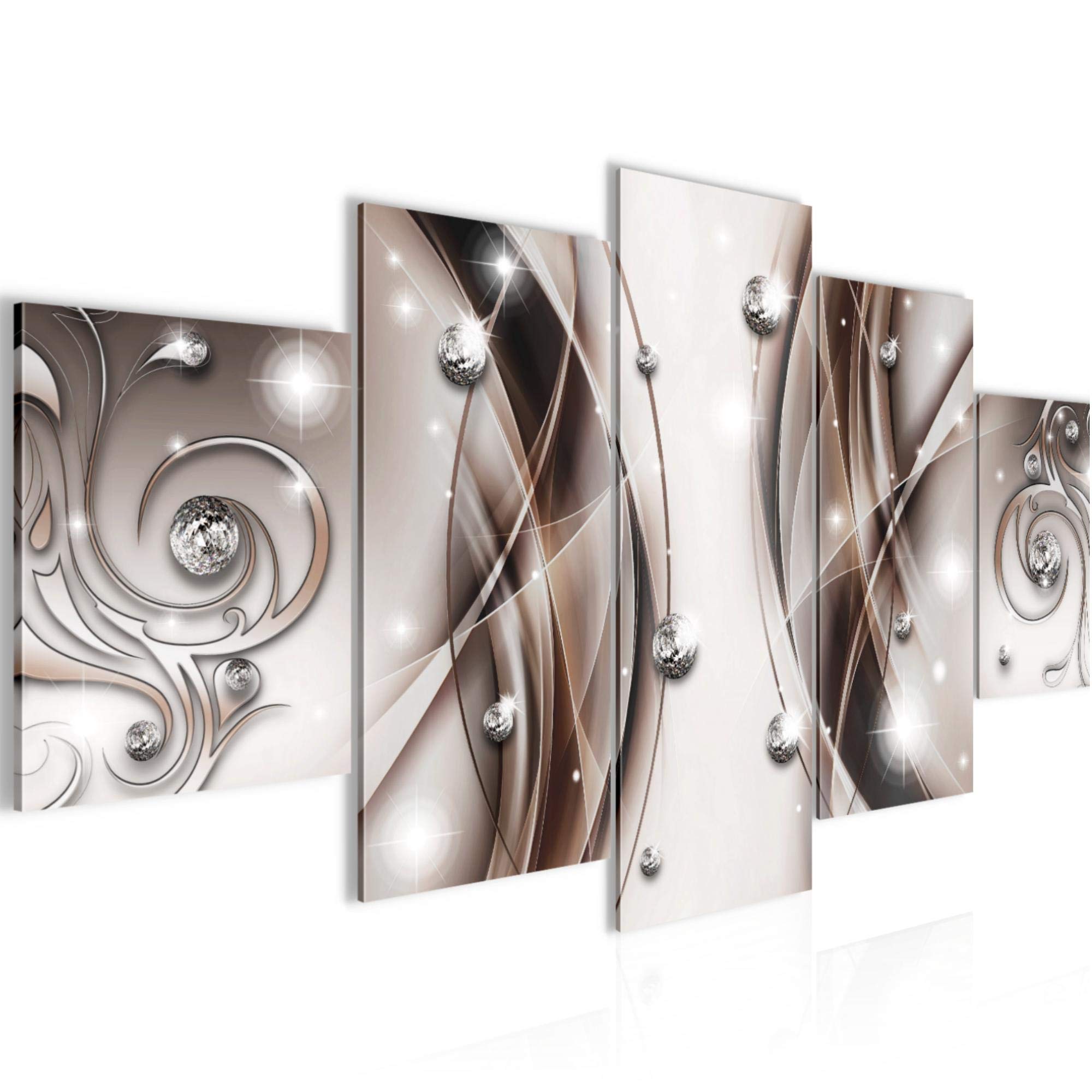 Impression sur toile intissee 5 parties tableau murale de salon beige marron