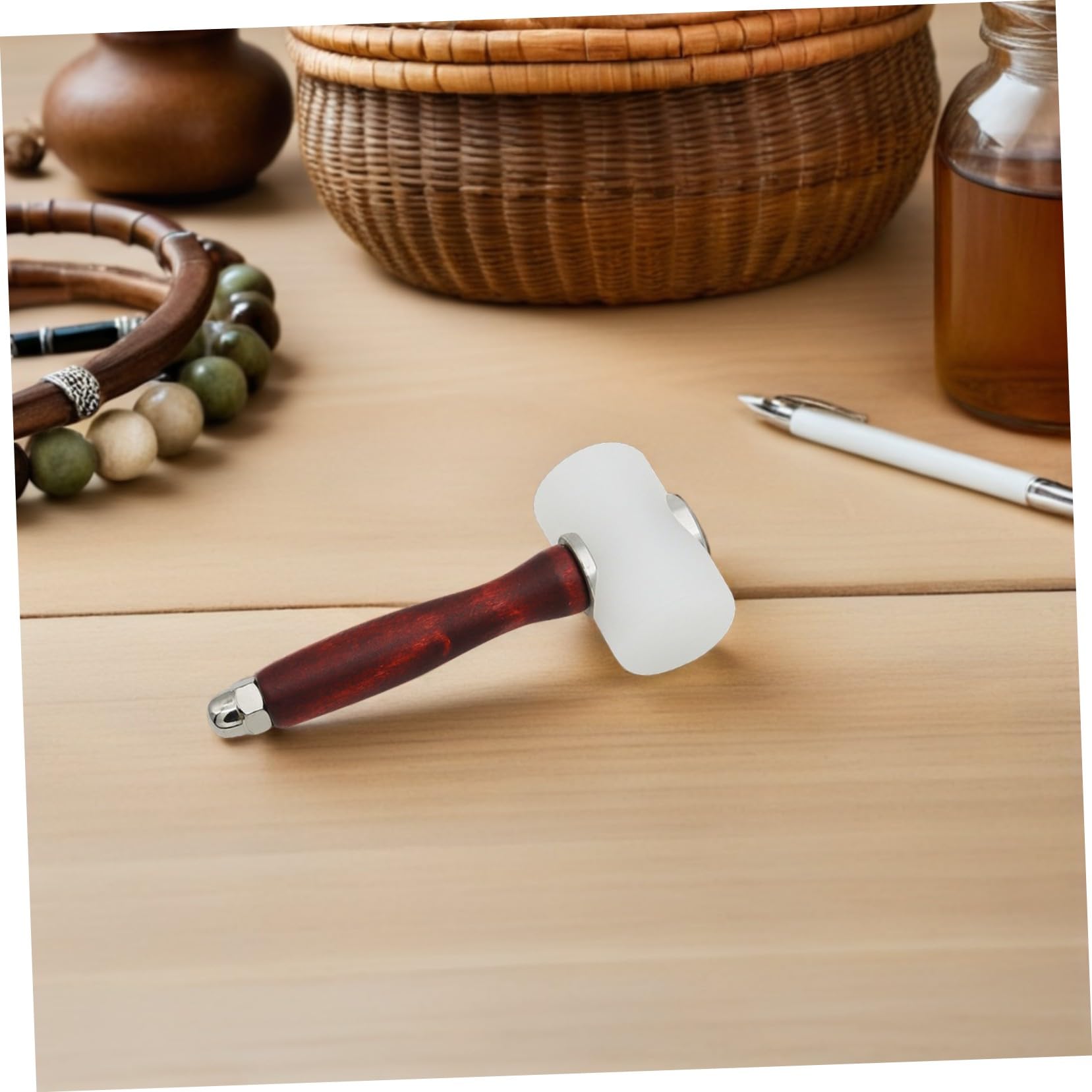 SEWACC 2 Piezas Martillo de Cuero para Estampado y Punzonado con Mango de Madera Cabeza de Nailon Doble para Grabado y Costura Herramienta Resistente para Proyectos DIY de Cuero