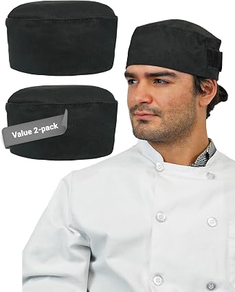 Chef Sac Chef Hat Beanie | Adjustable Strap Chef Cap | Breathable Cotton Chef Skull Cap with Mesh Top | Unisex Chef Hats for Men & Women | One Size Fits Most Black