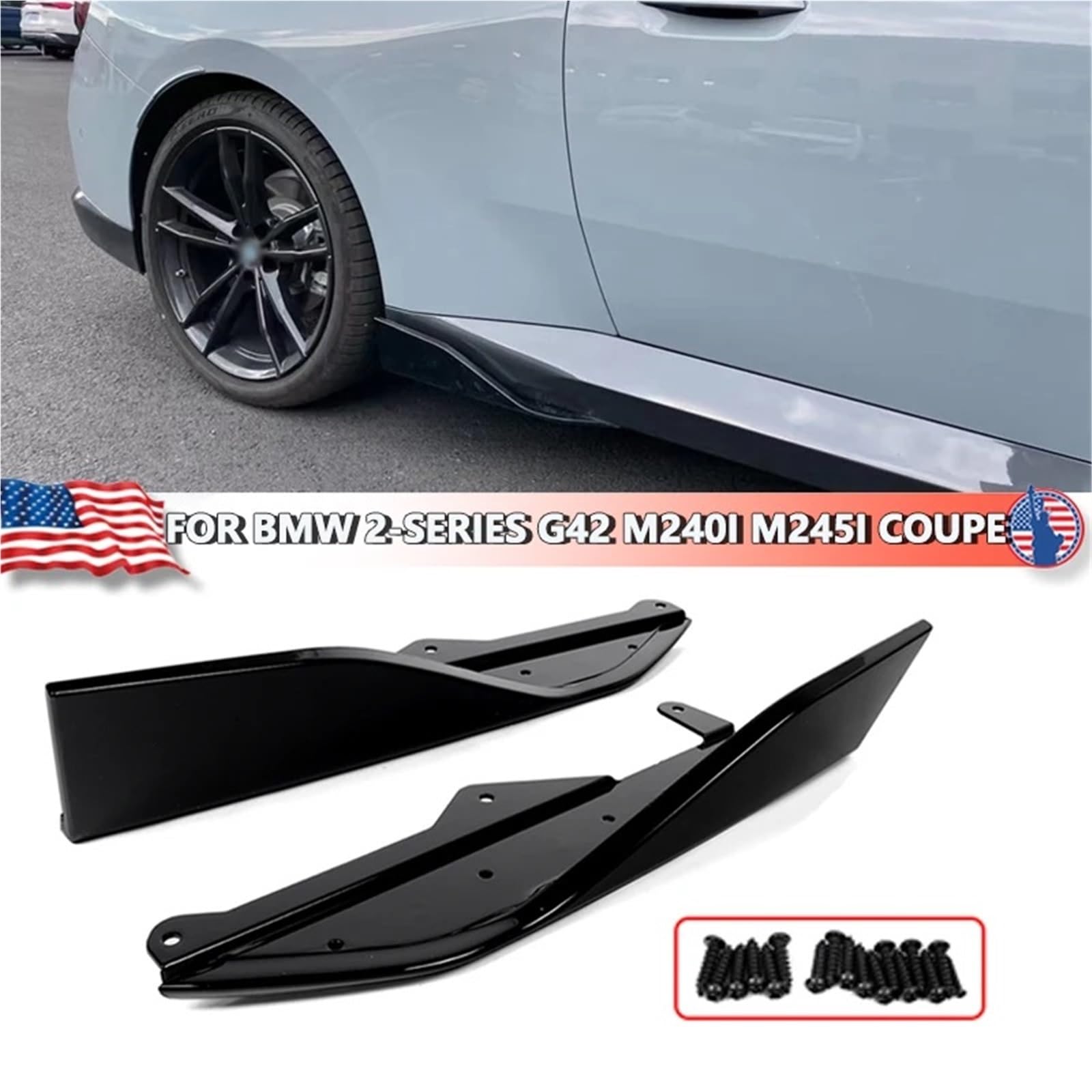 Magickit boczny zderzak wargi kompatybilny z BMW serii 2 G42 2022 2023 2024 220i 230i M240i Coupe boczna dokładka przedłużenie MP styl czarny błyszczący(Carbon Fiber Look)