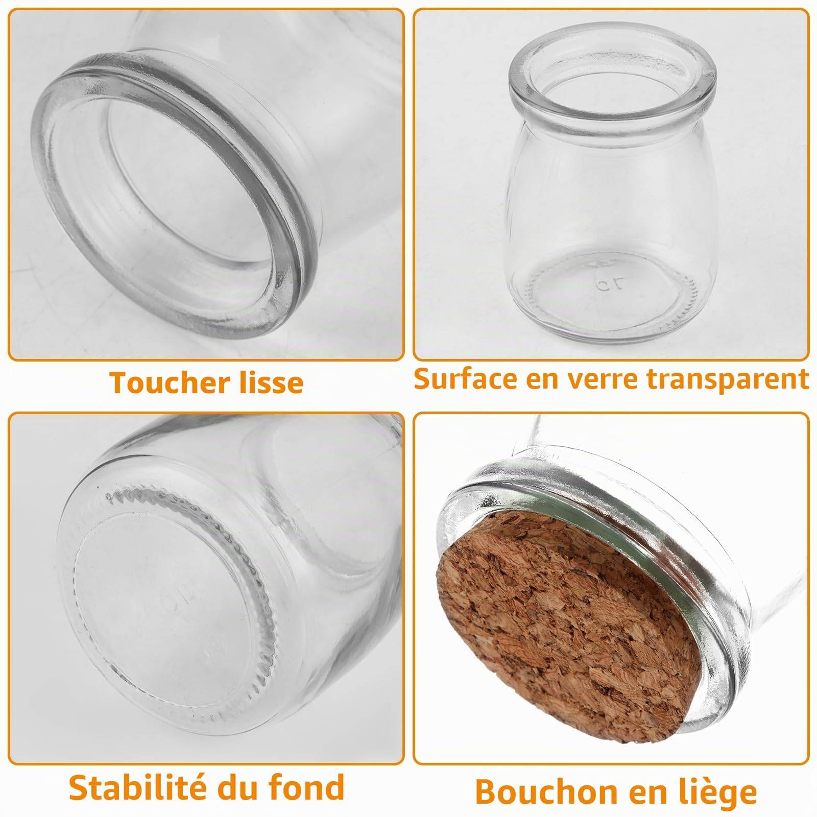 APACALI Lot de 40 petits bocaux en verre avec bouchon en liège - 100 ml - Pour dessert, yaourt, yaourt, etc. - Pour confitures, gelées, miel, desserts