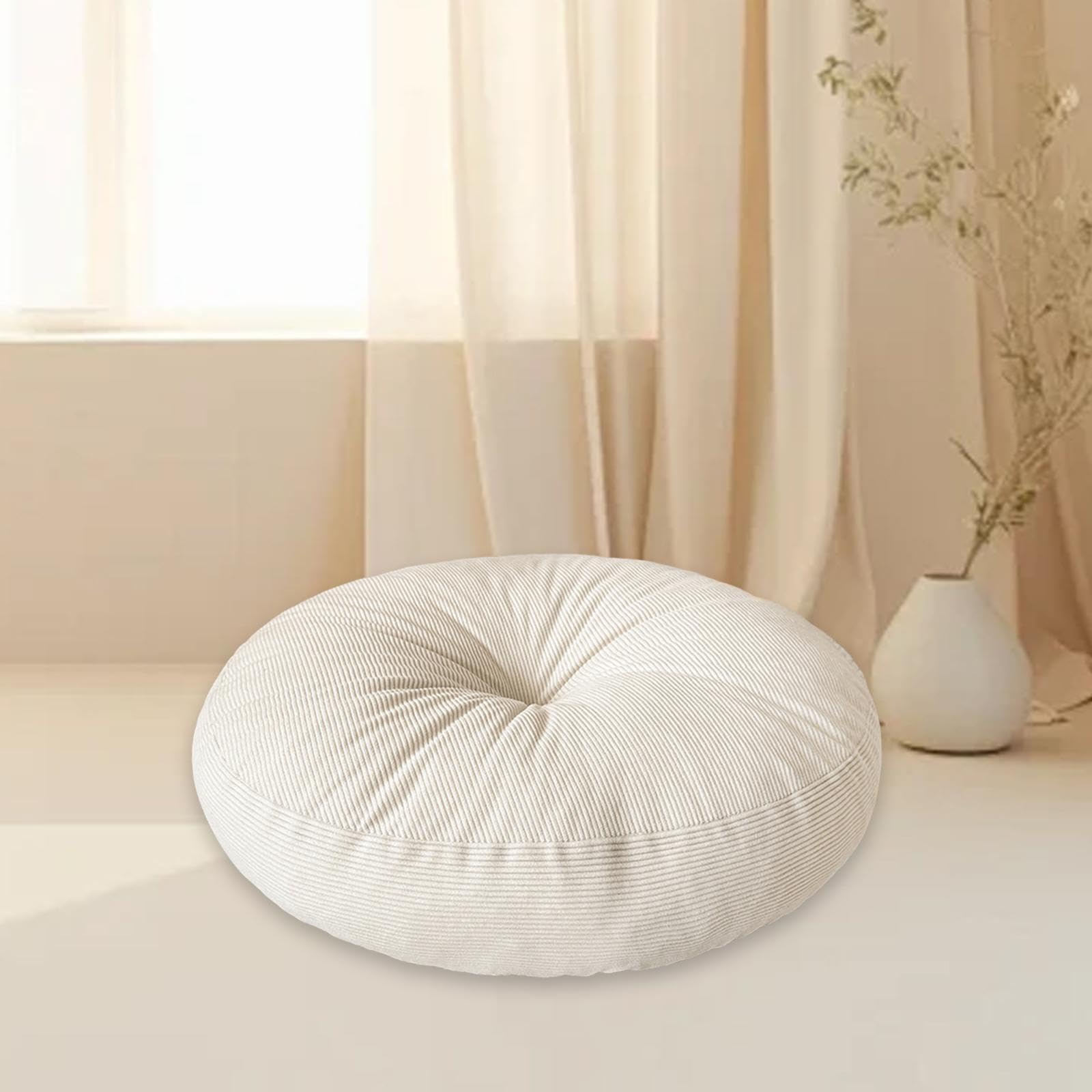 Cuscino Da Meditazione Rotondo in Velluto a Coste, Cuscino Da Terra Confortevole 40 Cm per Tatami, Seduta per Divano, Pavimento, Picnic O Seduta per Finestra a Bovindo, Beige.