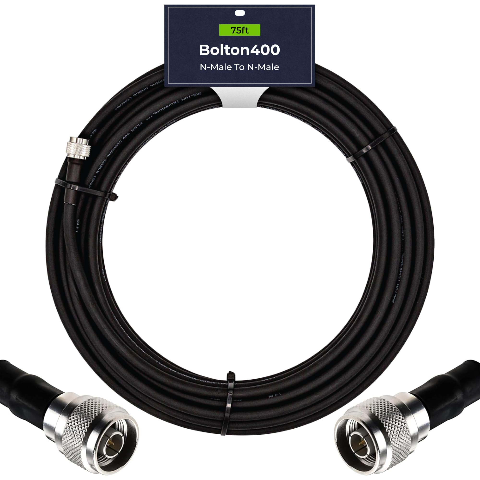 Bolton Technical | Bolton400 75 ft Coaxial Cable | 50ohm N Male to N Male Connector | Heavy Duty, Ultra Low Loss Coax Cable for Signal Booster & Antenna Installation | Indoor & Outdoor Use (Black)