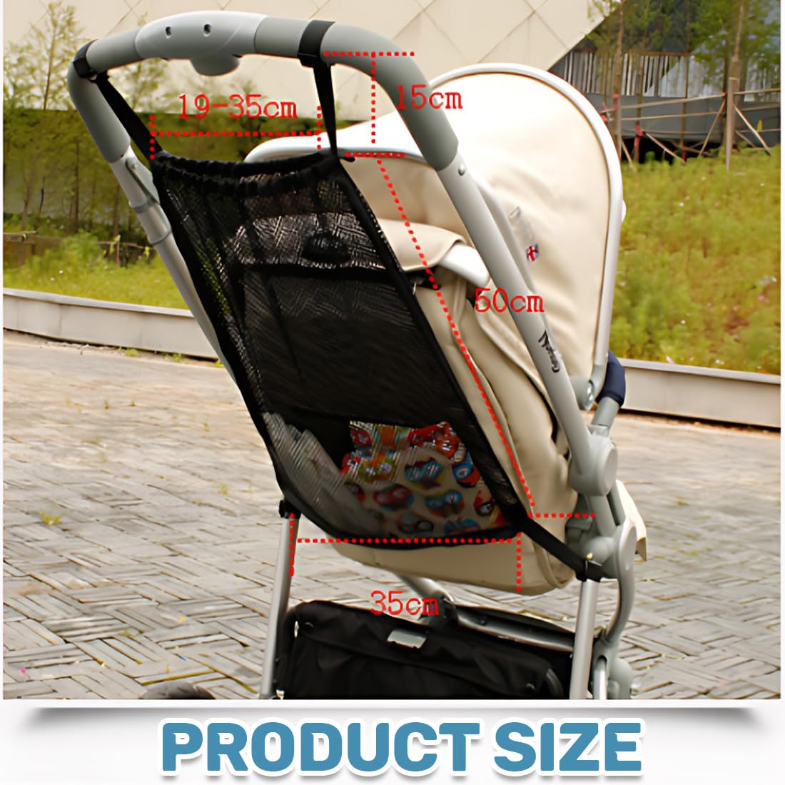 1 Pezzo Borsa in Rete 30×50cm Universale per Carrozzine, Passeggini, Passeggini Sportivi, Jogger per Gemelli/Chiusura a Scatto Semplice,Nero