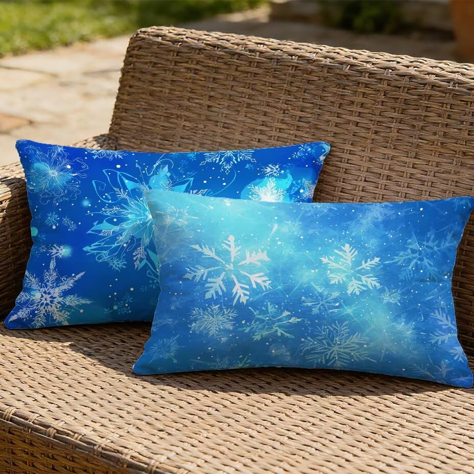 Coussin Extérieur Imperméable 70x90 : 2 Housses Texture Lin Haut de Gamme pour Canapé de Jardin Bleu