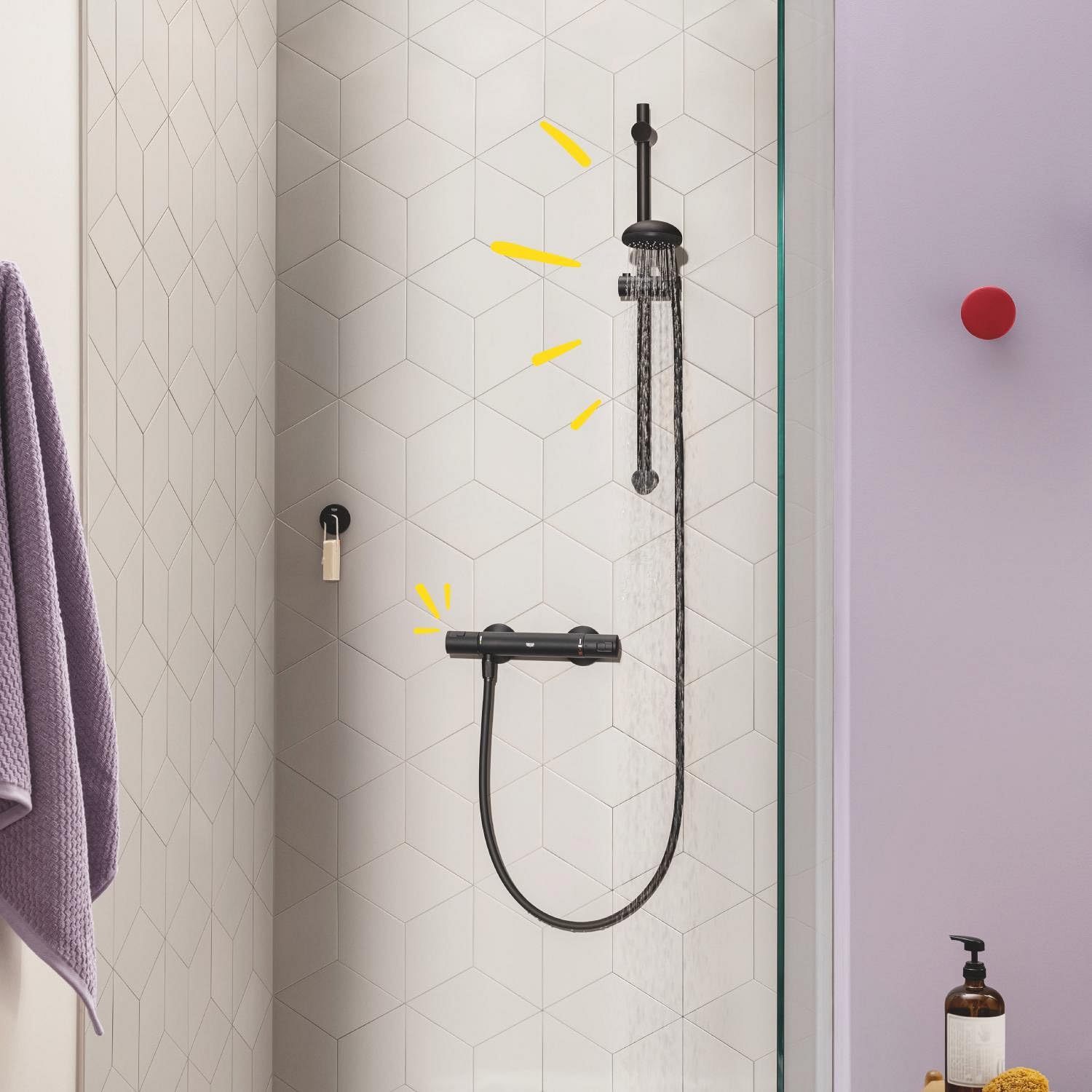 GROHE Precision Start Mezclador termostático para ducha QuickFix (montaje en pared, ahorro de agua, botón de seguridad a 38 °C), Negro mate 345942430