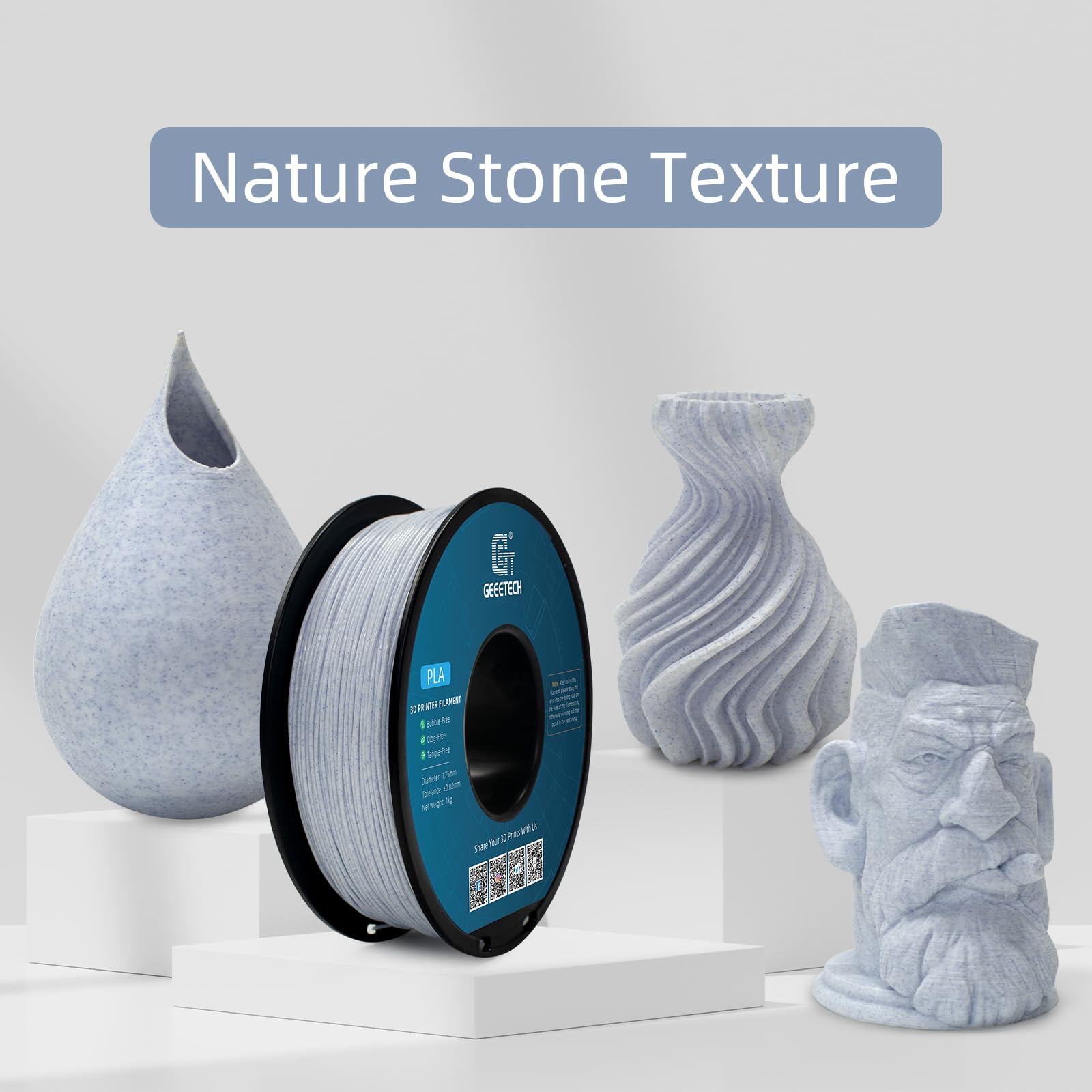 GEEETECH Filamento PLA 1,75 mm, per stampante 3D, bobina da 1 kg, come il marmo blu…