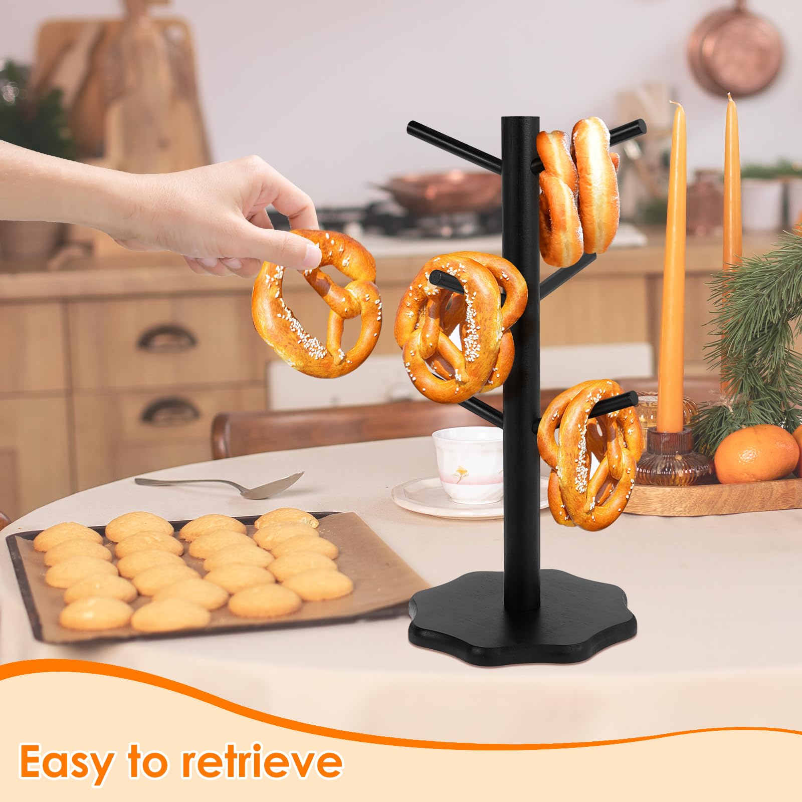 Lot De 2 Supports à Bretzels En Bois Naturel 33cm - Arbre à 6 Bretzels Pour Fêtes Et Cuisine