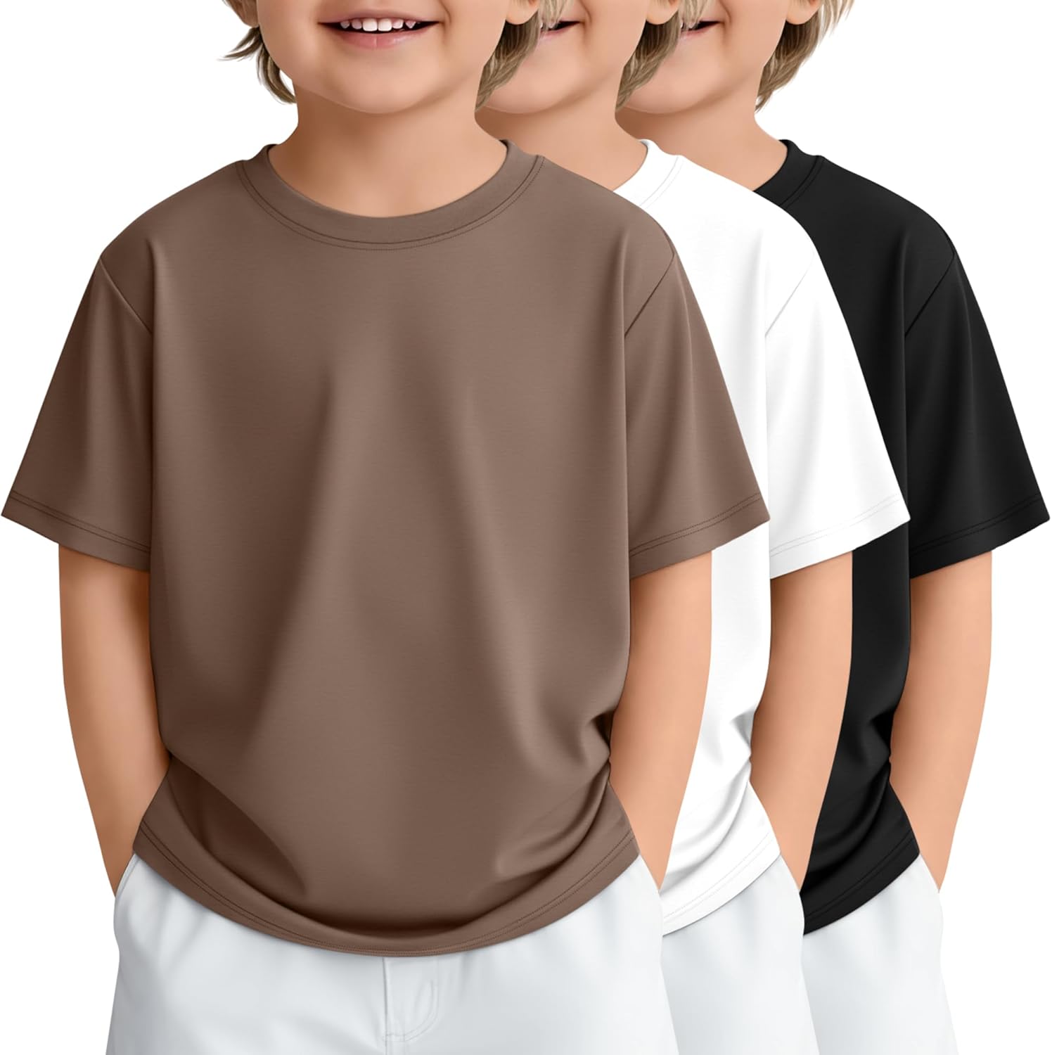 3 Pack Toddler Boys Short Sleeve Shirts Basic Crew Neck Loose Fit Tees Summer Casual Soft Shirts