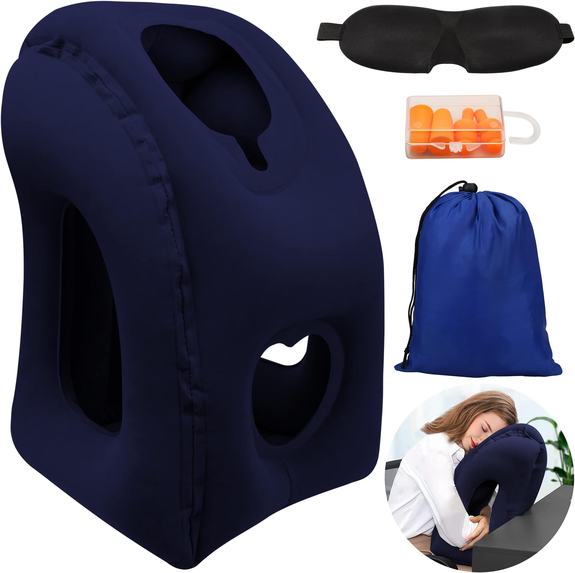 Homarket inflatable Air Pillow for Sleeping to Avoid Neck and Shoulder Pain, Comfortably Support Head, Neck and Lumbar, Used for Airplane, Car, Bus and Office (Blue)