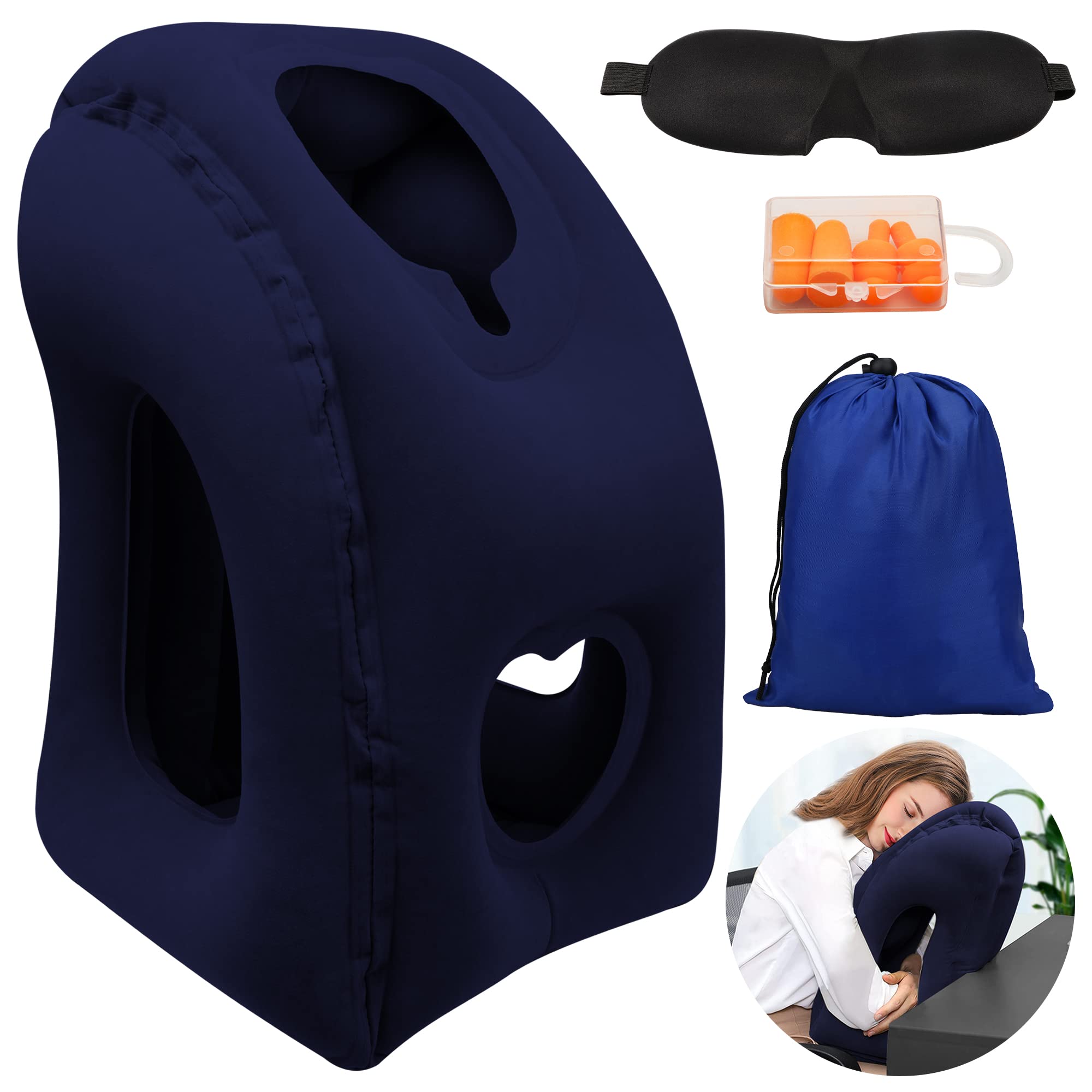 Homarket inflatable Air Pillow for Sleeping to Avoid Neck and Shoulder Pain, Comfortably Support Head, Neck and Lumbar, Used for Airplane, Car, Bus and Office (Blue)