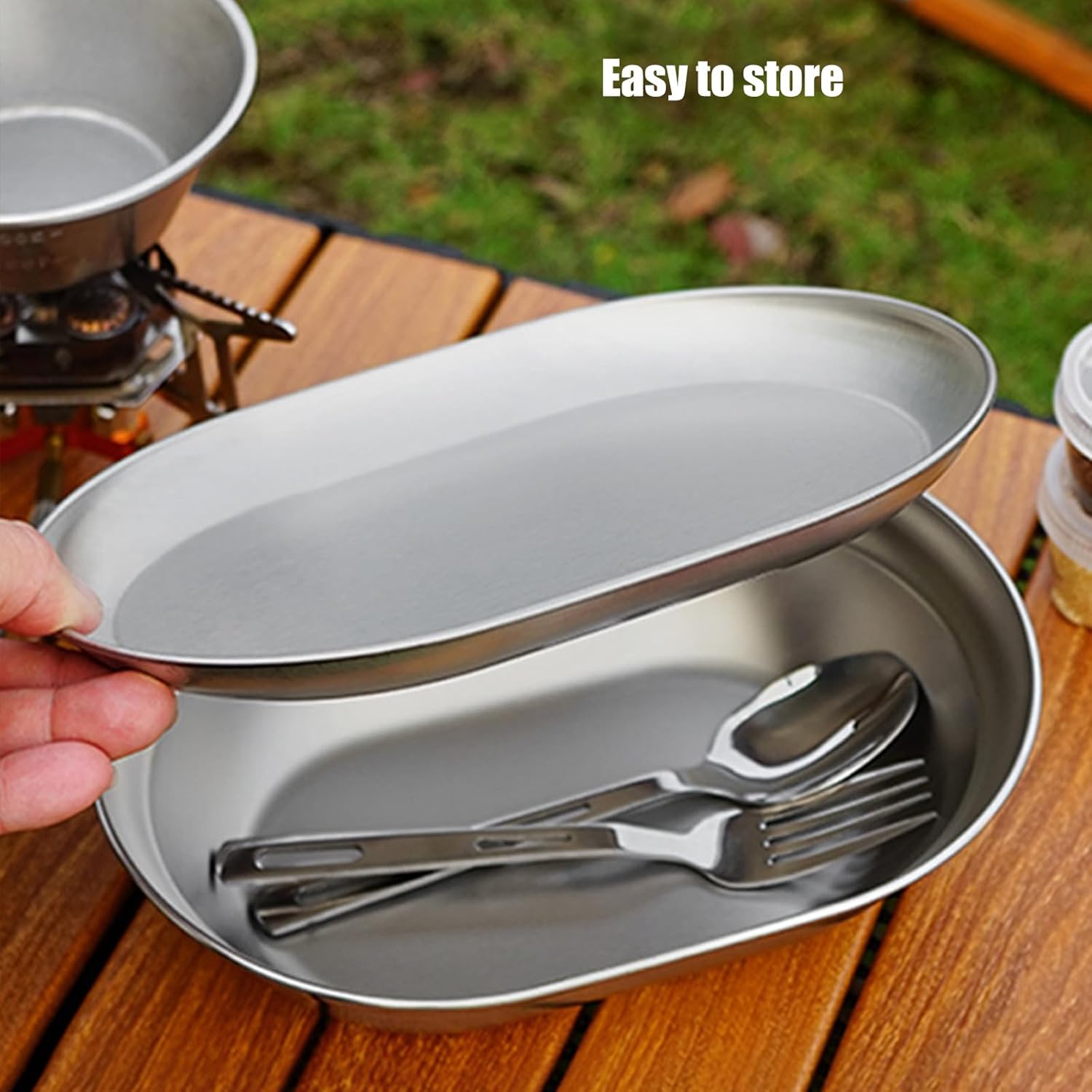 Multipurpose Stainless Steel Shallow Plates/Basins Barbecue Tableware Dinnerwares for Outdoor Cooking Camping Cookware Set