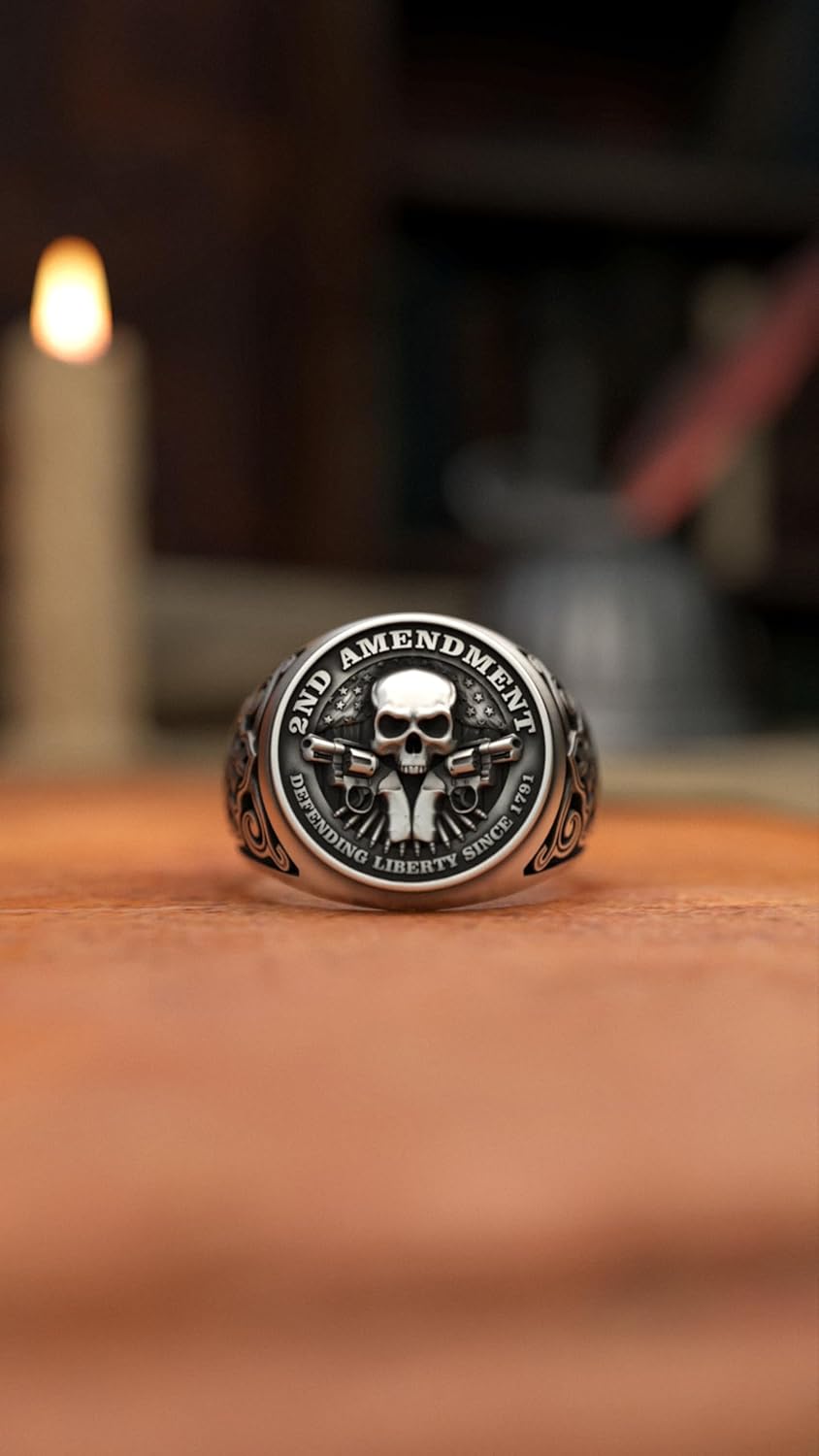 2nd Amendment Defending Liberty Ring - 925 Sterling Silver, Handcrafted Patriotic Jewelry for Freedom Advocates
