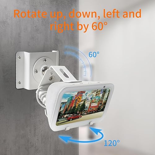 Miniatura 4 de shinar Soporte de pared de metal solo para Echo Show 5 (3.ª generación), gira hasta 360° / inclinación -70° / +70°, soporte de montaje compatible