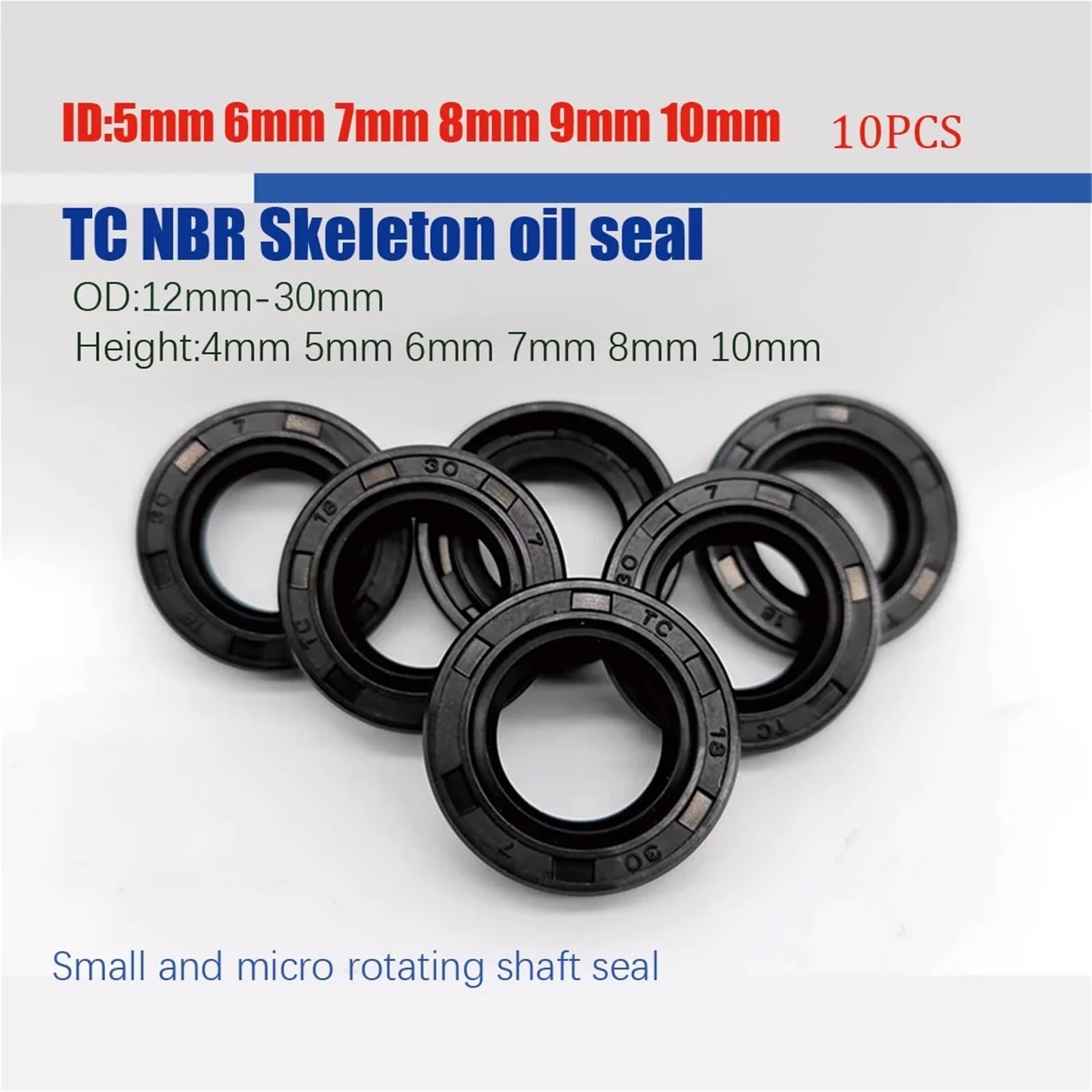 10 Stücke ID 5/6/7/8/9/10mm Nitrilkautschuk Doppellippenrahmen Öldichtung OD 12-30mm Höhe 4-10mm TC/TG/FB Mikro-Rotationswellendichtung