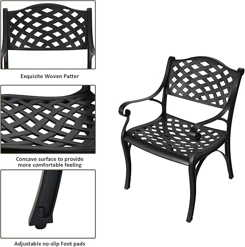 Miniatura 6 de Juego de 2 mesas y sillas de bistró de color blanco, de aluminio fundido blanco para exteriores, juegos de bistró para patio con agujero para