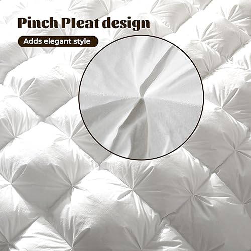 Miniatura 3 de puredown Edredón de plumas tamaño individual, relleno de edredón blanco plisado con lazos en las esquinas, edredón transpirable y ultrasuave