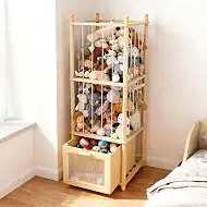 Stuffed Animal Storage with Clear-View Drawer, Wooden Stuffed Animal Zoo Organizer for Nursery & Playroom, Holder for Plush Toys,Balls,Blocks,Wooden Home Decor