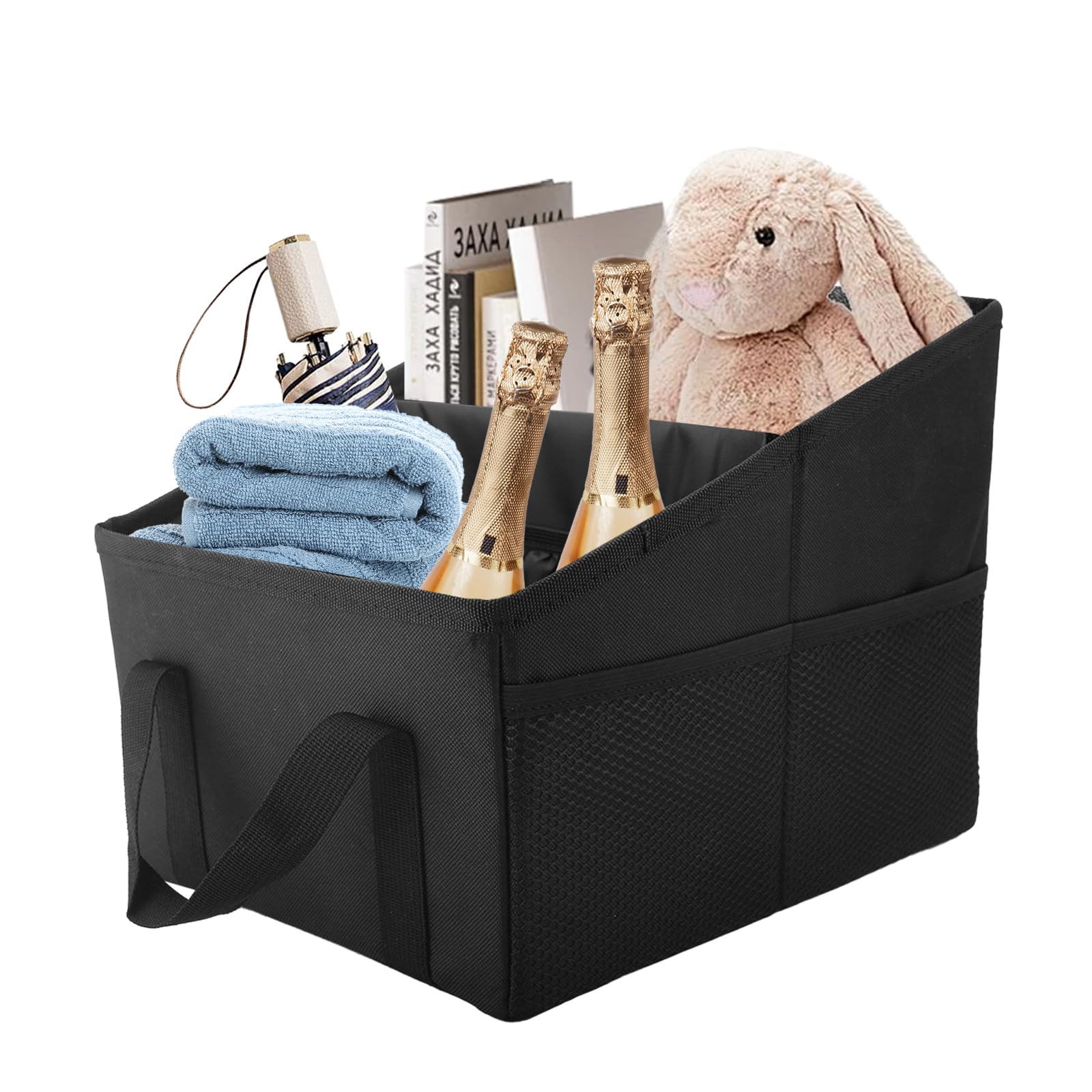 Car Seat Organizer for Front and Rear Seat with Cup Holder, Anti-slip Car Boot Organiser, Foldable Boot Storage, Waterproof Organiser, Seat Belt Attachment, Universal for Toys, Snacks, Cups, Books