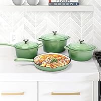 Vista 7 de Juego de utensilios de cocina de hierro fundido esmaltado antiadherente, 7 piezas de ollas y sartenes con tapa, sartén, cacerola, olla holandesa