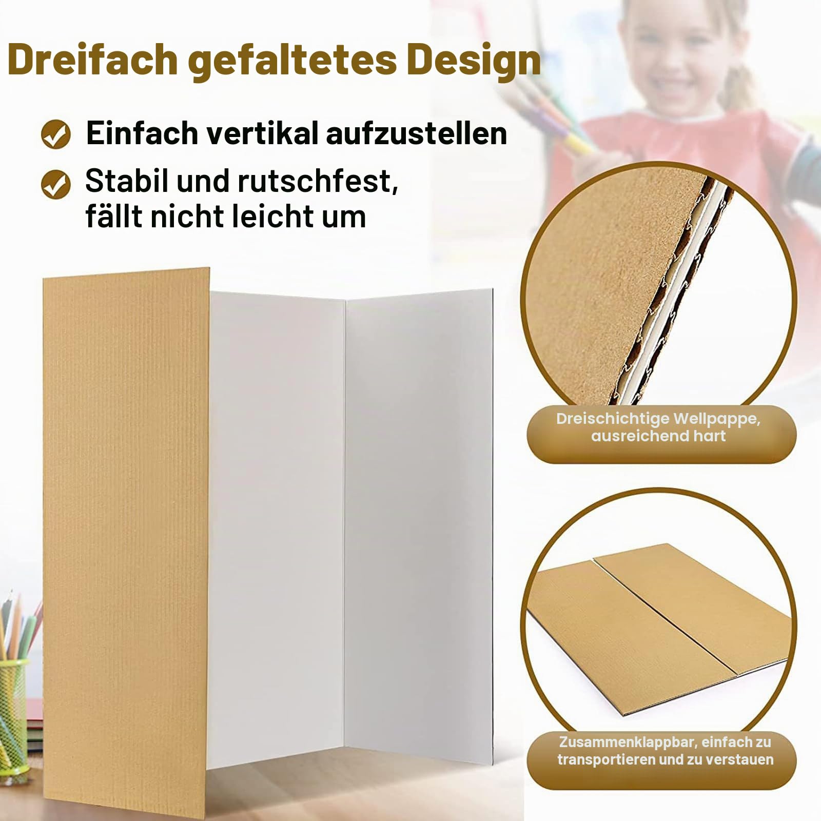 4 x dreifach gefaltete Präsentationstafeln, faltbar, für Schulprojekte, 101,6 x 71,1 cm, Weiß