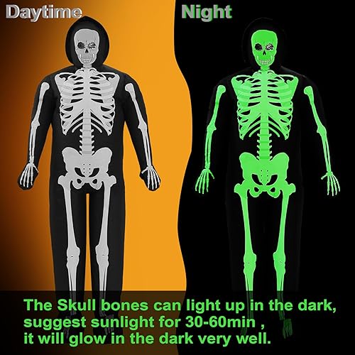 Miniatura 2 de Onory Disfraz inflable de esqueleto que brilla en la oscuridad, disfraz inflable de Halloween para adultos