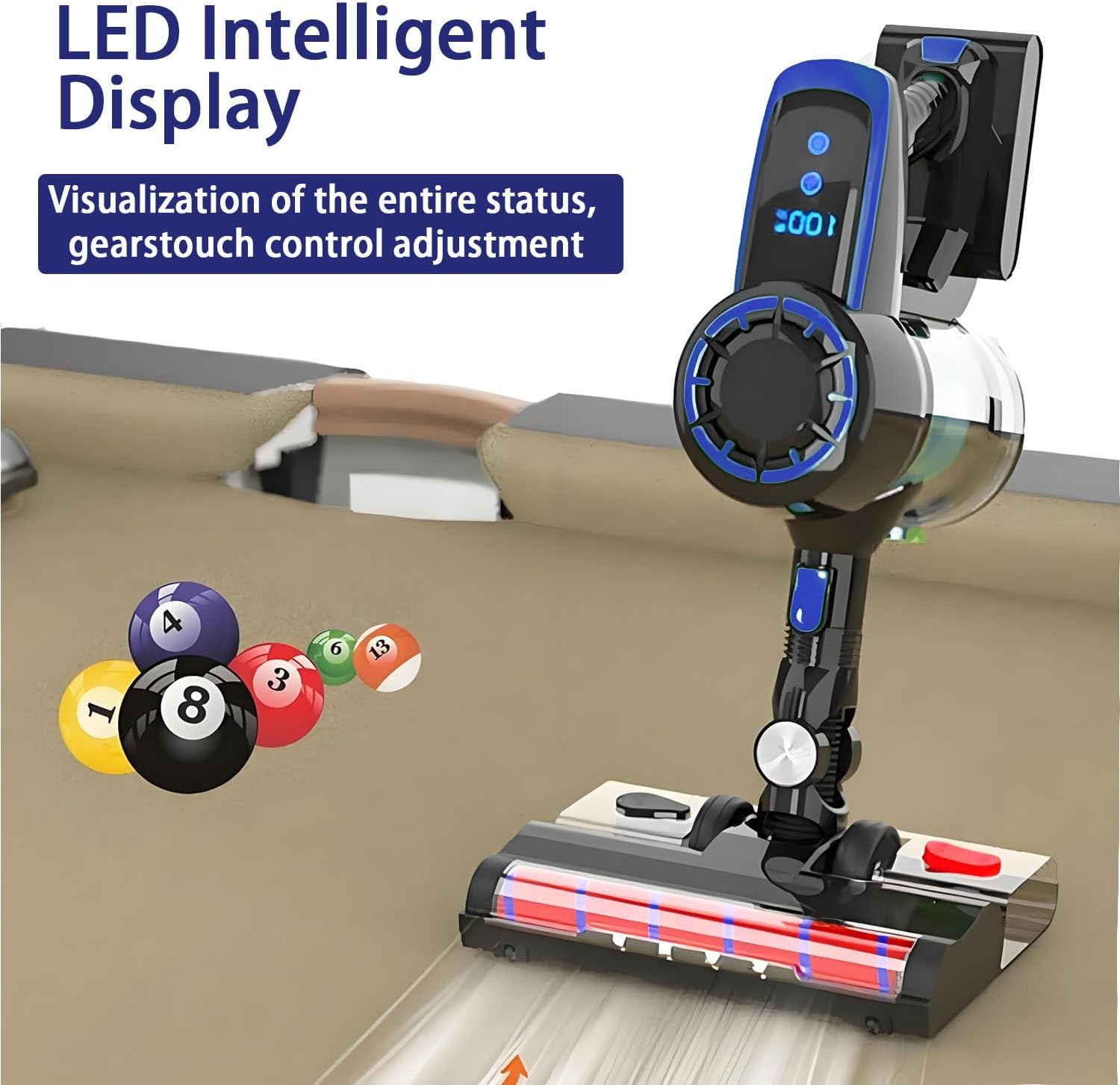 Cordless Electric Pool Cleaner Kit，Electric Billiard Table Cloth Cleaner,with 2200mAh Battery, Adjustable 2 Speeds，22kpa Suction, LED Display, Detachable Battery Green