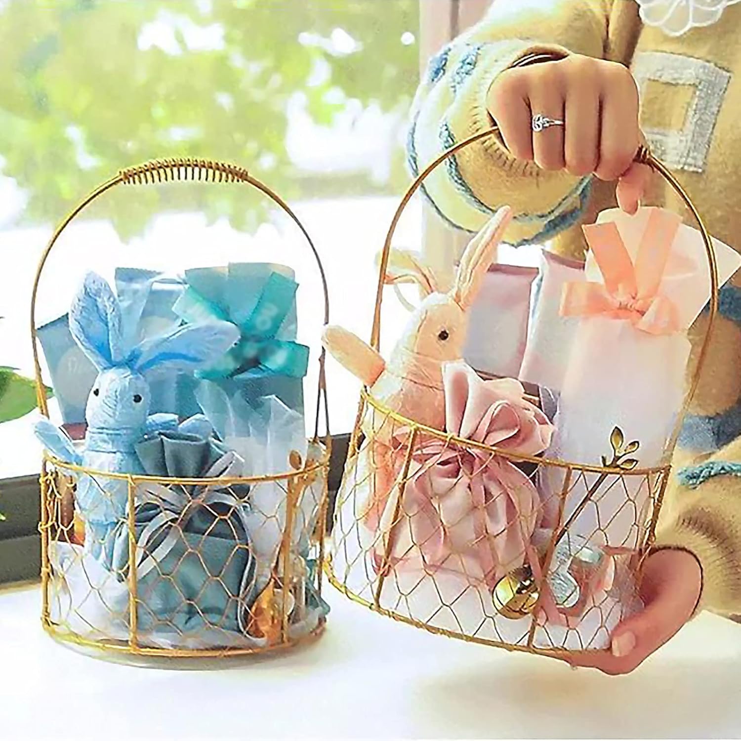 Rustic Flower Girl Basket Set of 2 Metal Wedding Basket with Handle Gold Flower Girl Baskets for Weddings Iron Storage Baskets Flower Petal Basket Wedding Flower Gift Baskets for Flower (B, 1 Pcs)