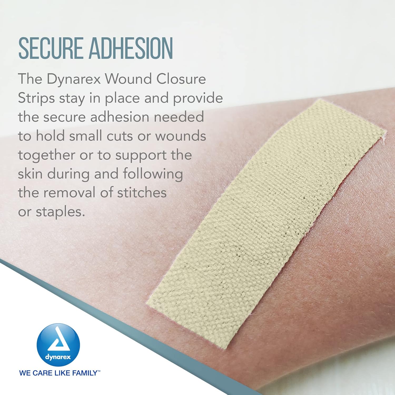 Dynarex Wound Closure Strips - Sterile, Provides Sterile Support to Small Cuts & Skin with Sutures, Stitches, & Staples and Aftercare, White, 1/8” x 3” - 1 Box of 50 Strips