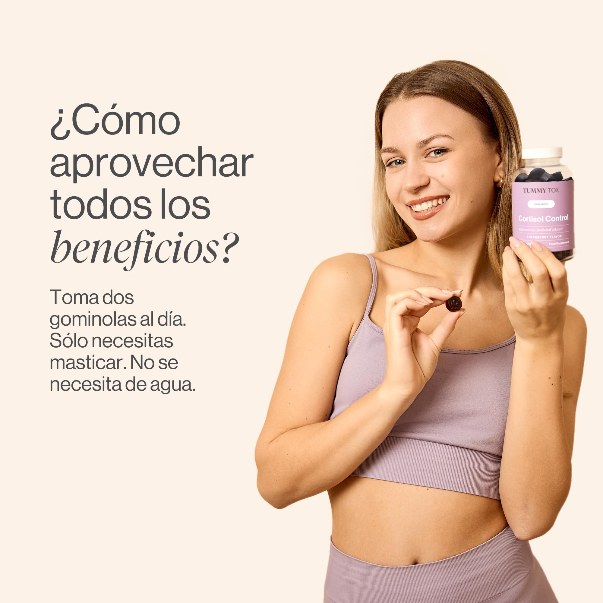Tummy Tox Cortisol Control Gummies, 120 Ashwagandha Gominolas 250 mg y GABA | Con GABA, Rhodiola Rosea, vitamina B6 y vitamina B12 para el sistema nervioso y menos estrés. Relajación natural, vegano