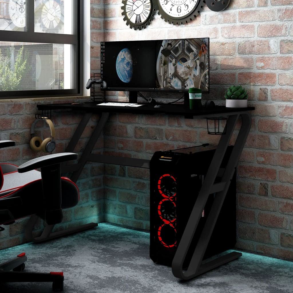 Scrivania,Supporto per stampante,Piccola postazione di lavoro in casa,Scrivania per computer in stile moderno,Scrivania da Gaming con Gambe a Forma di ZZ Nera 90x60x75cm