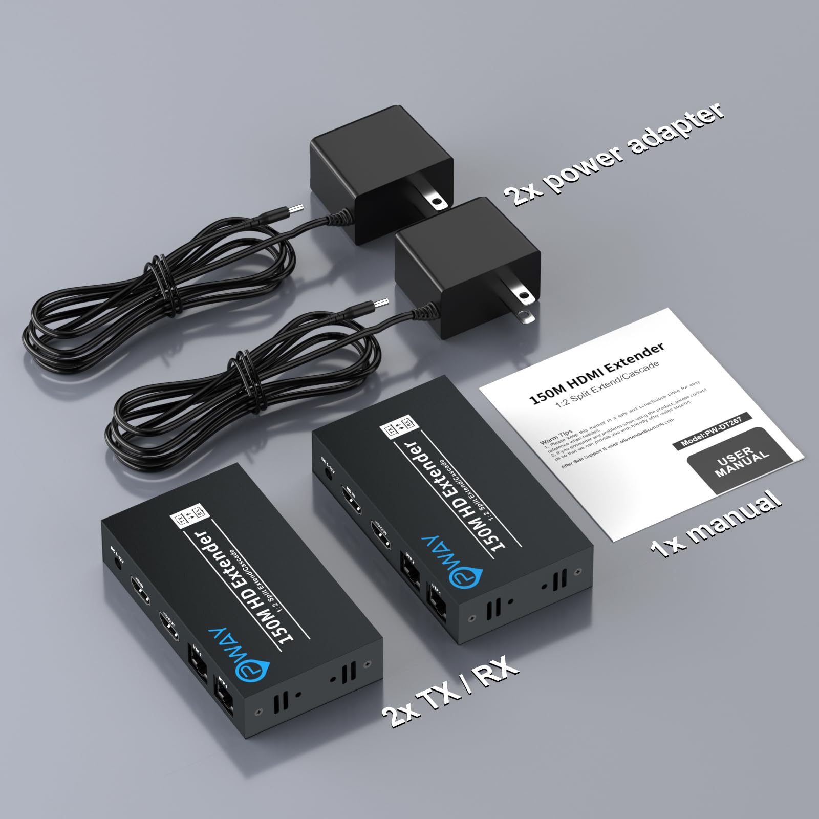 DT267 HDMI Extender sur IP 150M (492ft) Extendeur HDMI Splitter Ethernet Adaptateur RJ45 HDMI sur Cat5e/6/7/8 Prend en charge la transmission en cascade et un à plusieurs via des commutateurs Gigabit