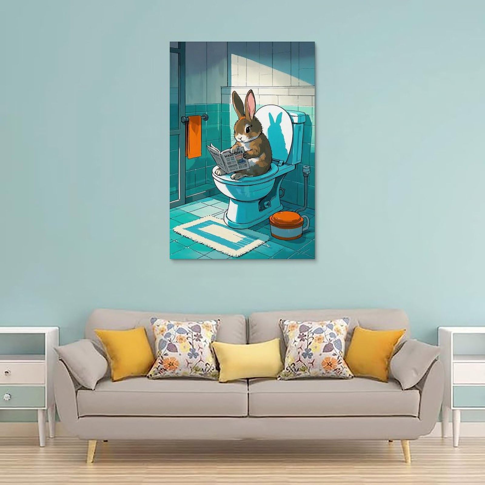 Poster décoratif sur toile représentant un lapin blanc 30 x 45 cm