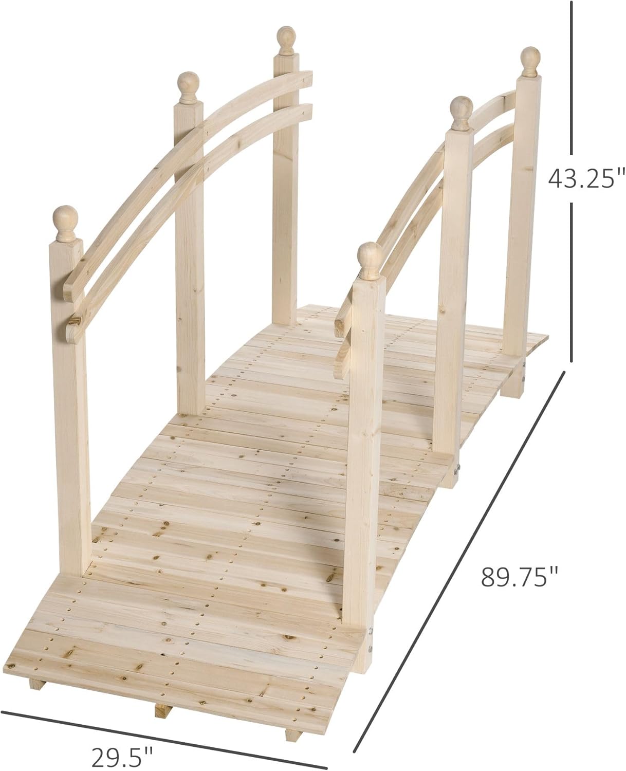 7.5ft Durable Fir Wood Arched Garden Bridge with Safety Handrails, Weatherproof Coating, and Long-Term Rust-Proof Construction