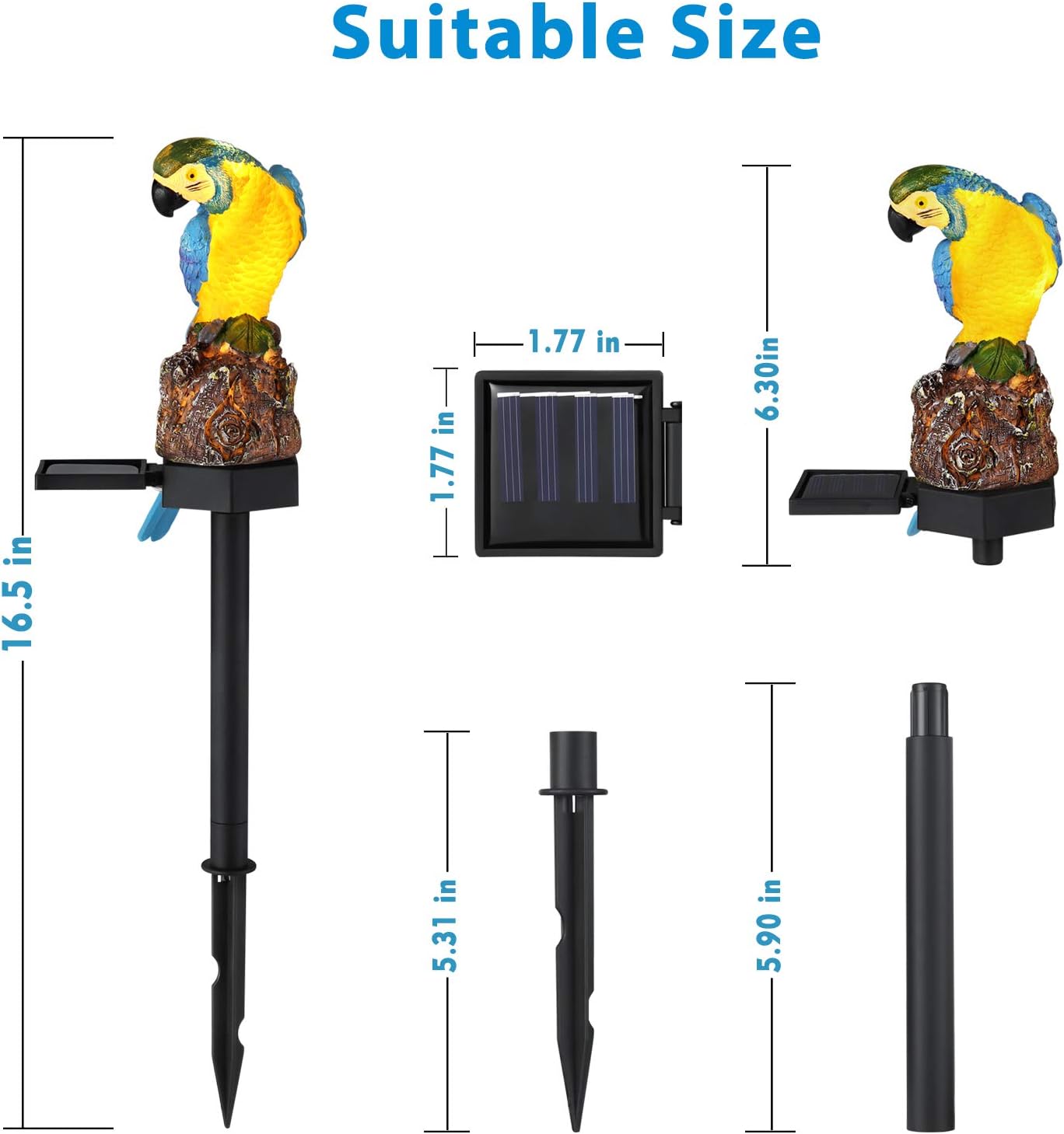 Solar Garden Lights Parrot Sculpture Solar LED Lights Powered by Solar Outdoor Adjustable Solar Panel for Garden Courtyard Home Decoration, Warm White (Blue&Yellow)