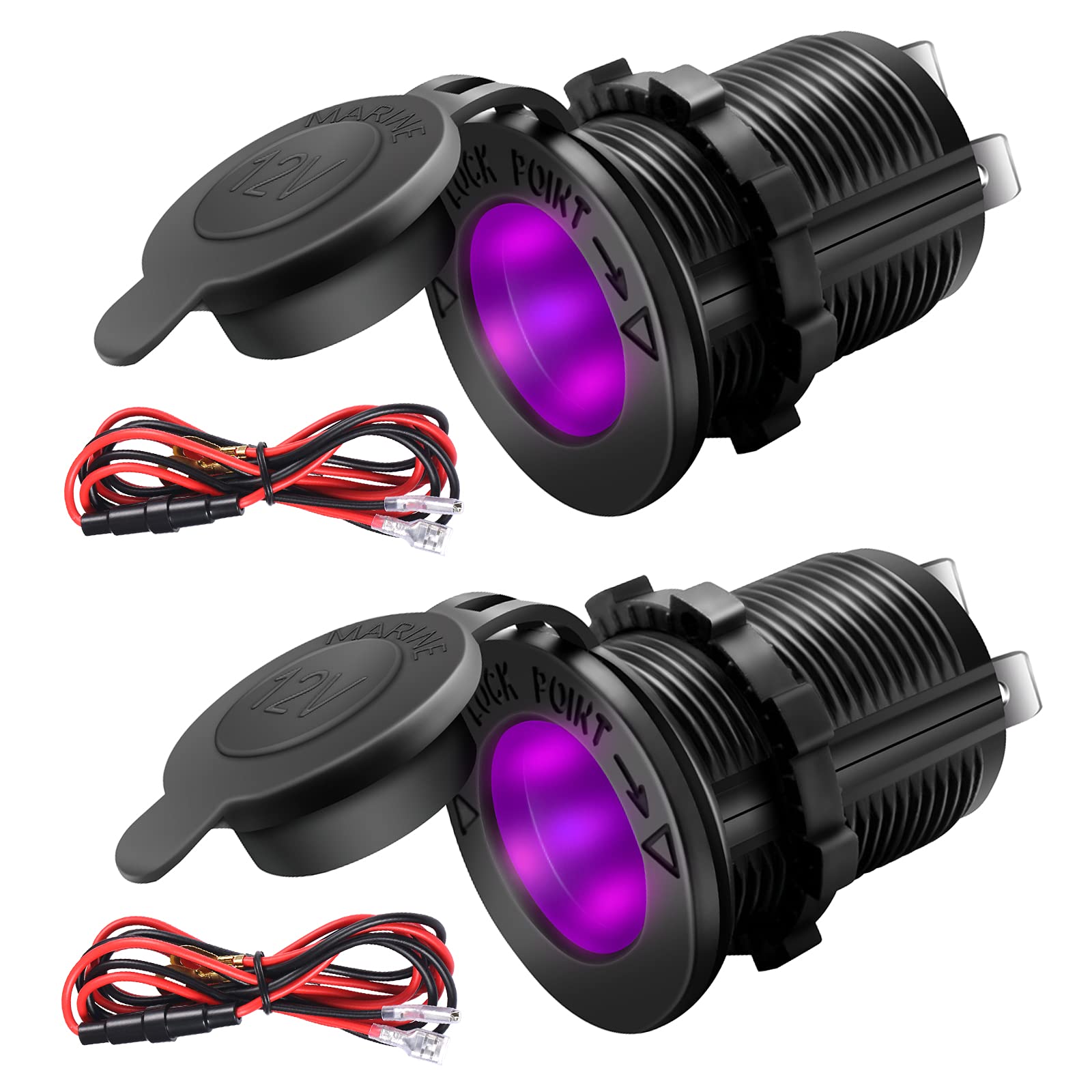 12V Cigarette Lighter Socket, 2 Pack Car Marine Motorcycle ATV RV Lighter Power Outlet Socket Replacement 12 Volt Waterproof Plug(Purple)