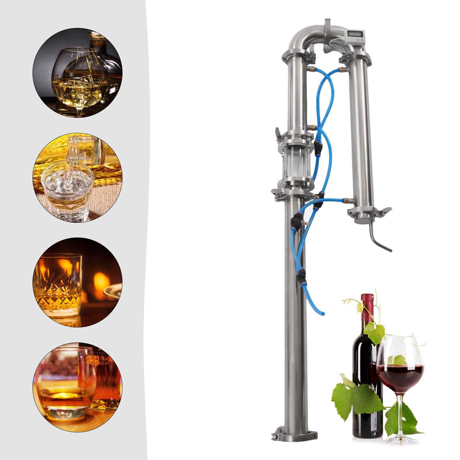 Tubular Distillation Tower 2 Stainless Steel Copper Moonshine Still Kit With Sight Glass, Copper Mesh & Thermometer For 50-100L Fermenters